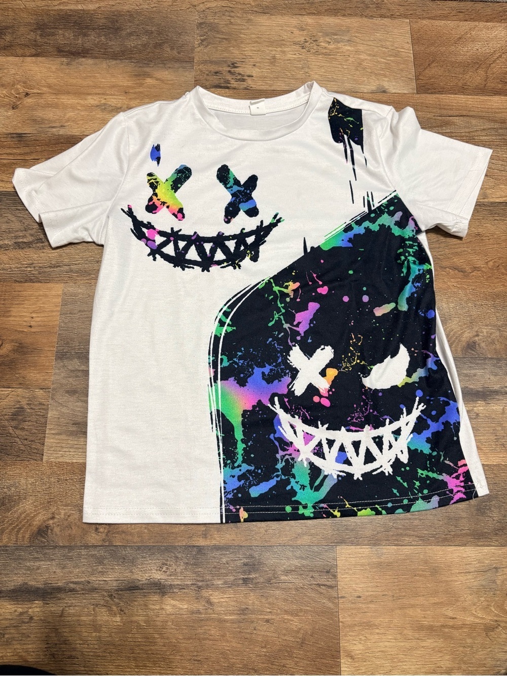 SHEIN Kids Graphic T-Shirt Paint Splatter Smile Face Tee Size 10Y